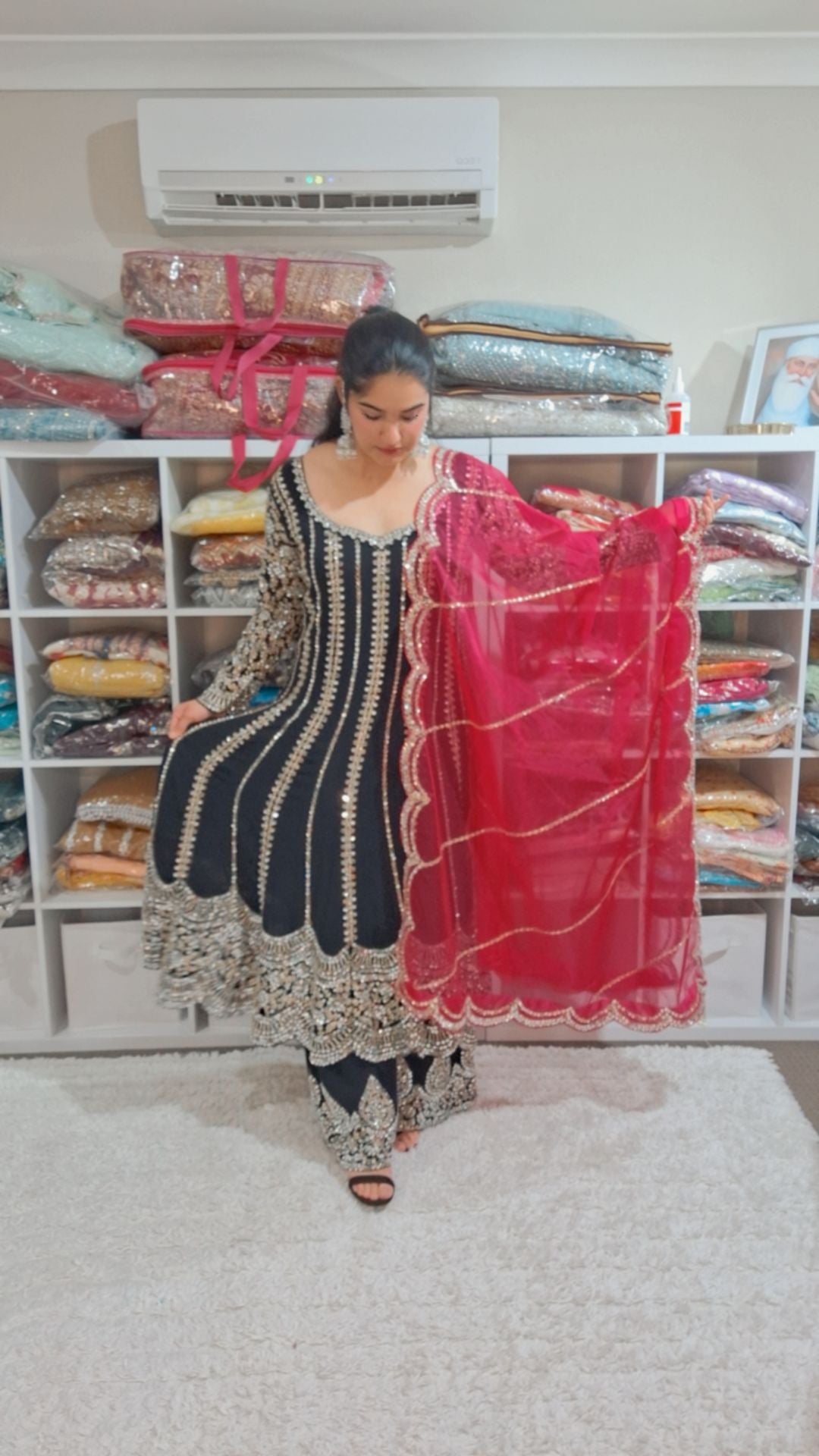 Jewelled Black Anarkali Plazo Suit