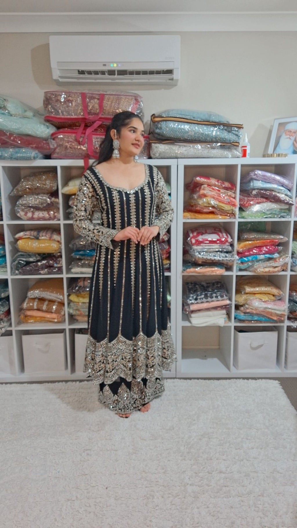 Jewelled Black Anarkali Plazo Suit