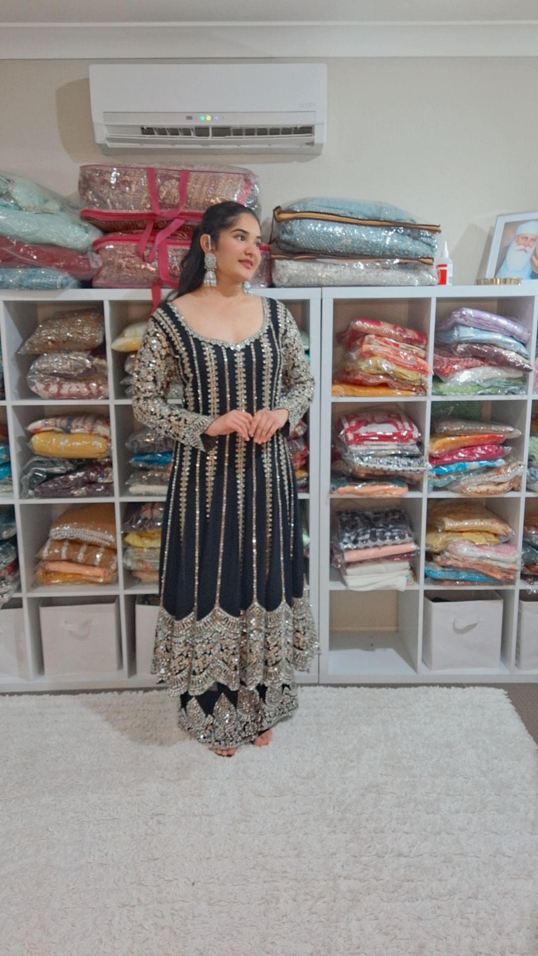 Jewelled Black Anarkali Plazo Suit