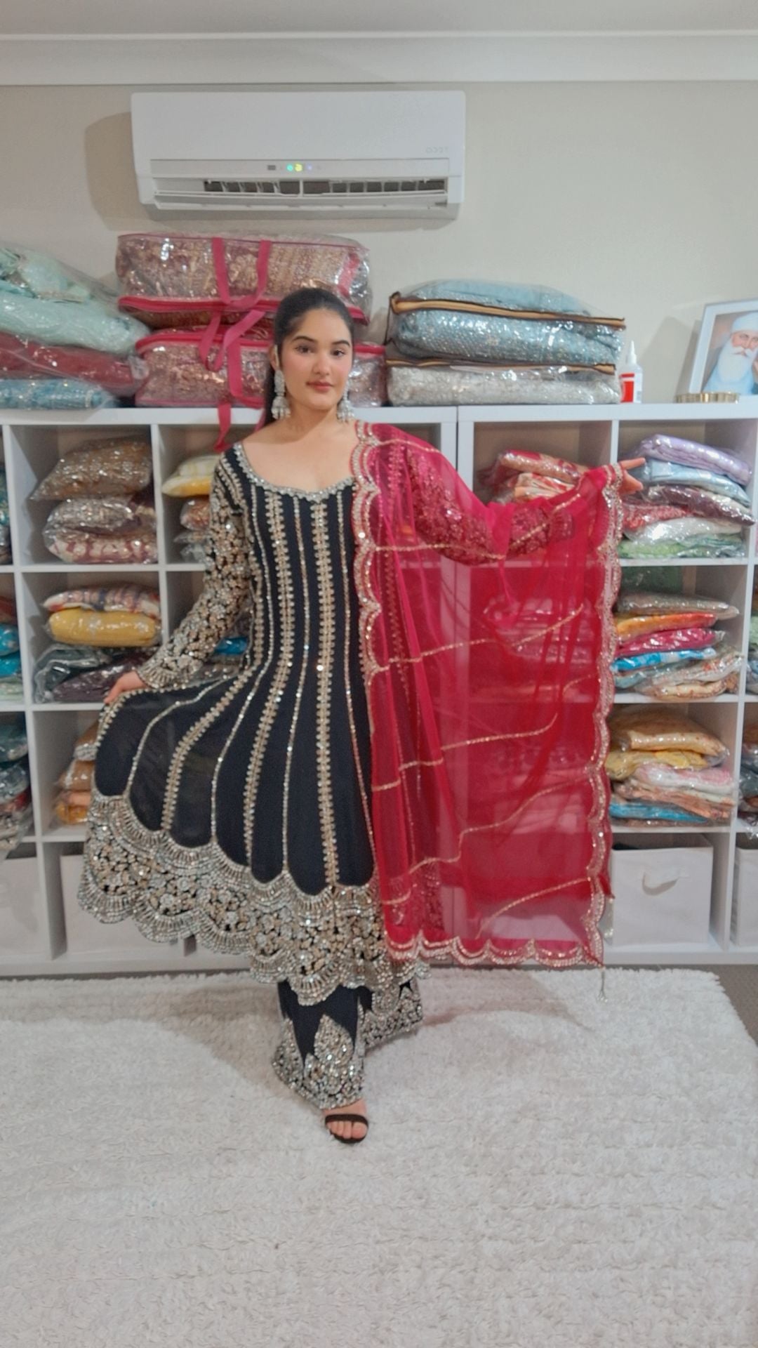 Jewelled Black Anarkali Plazo Suit