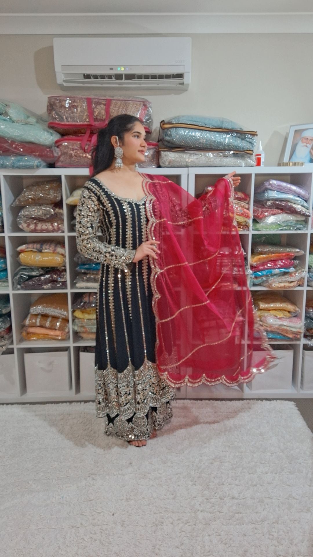 Jewelled Black Anarkali Plazo Suit