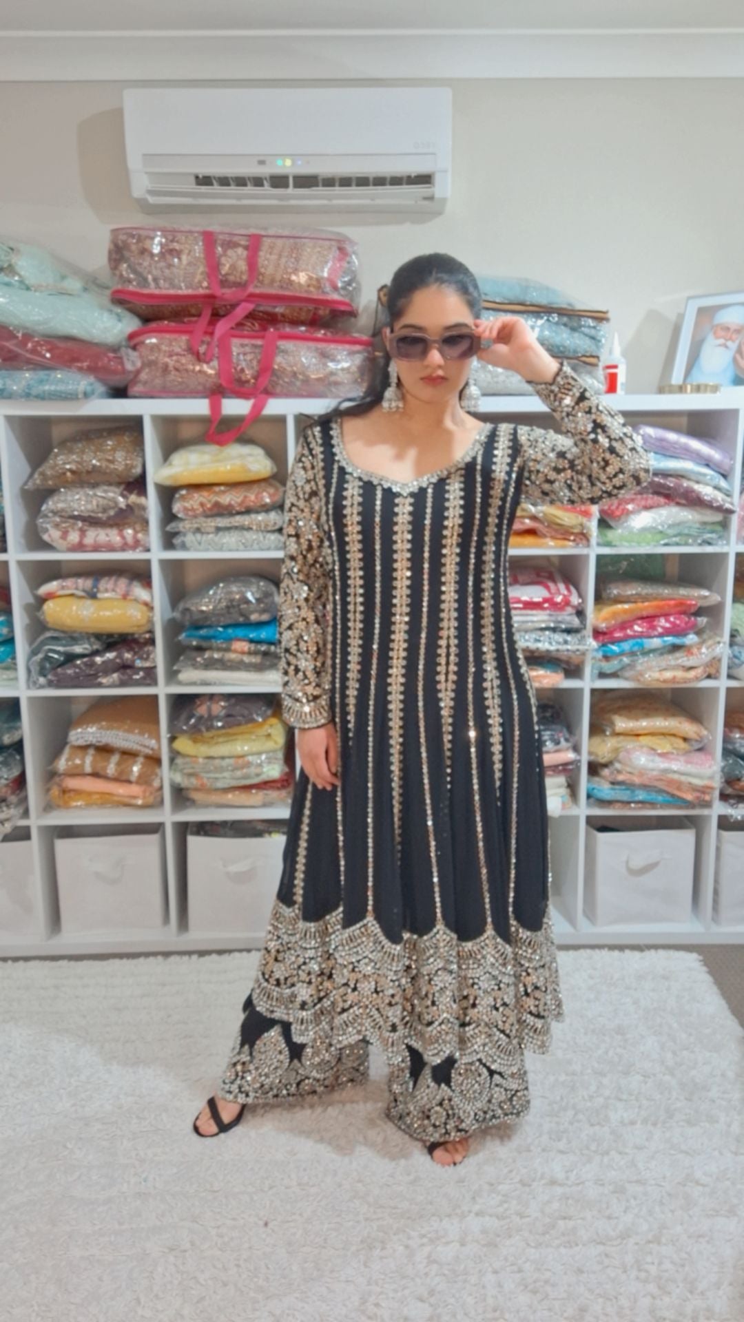Jewelled Black Anarkali Plazo Suit